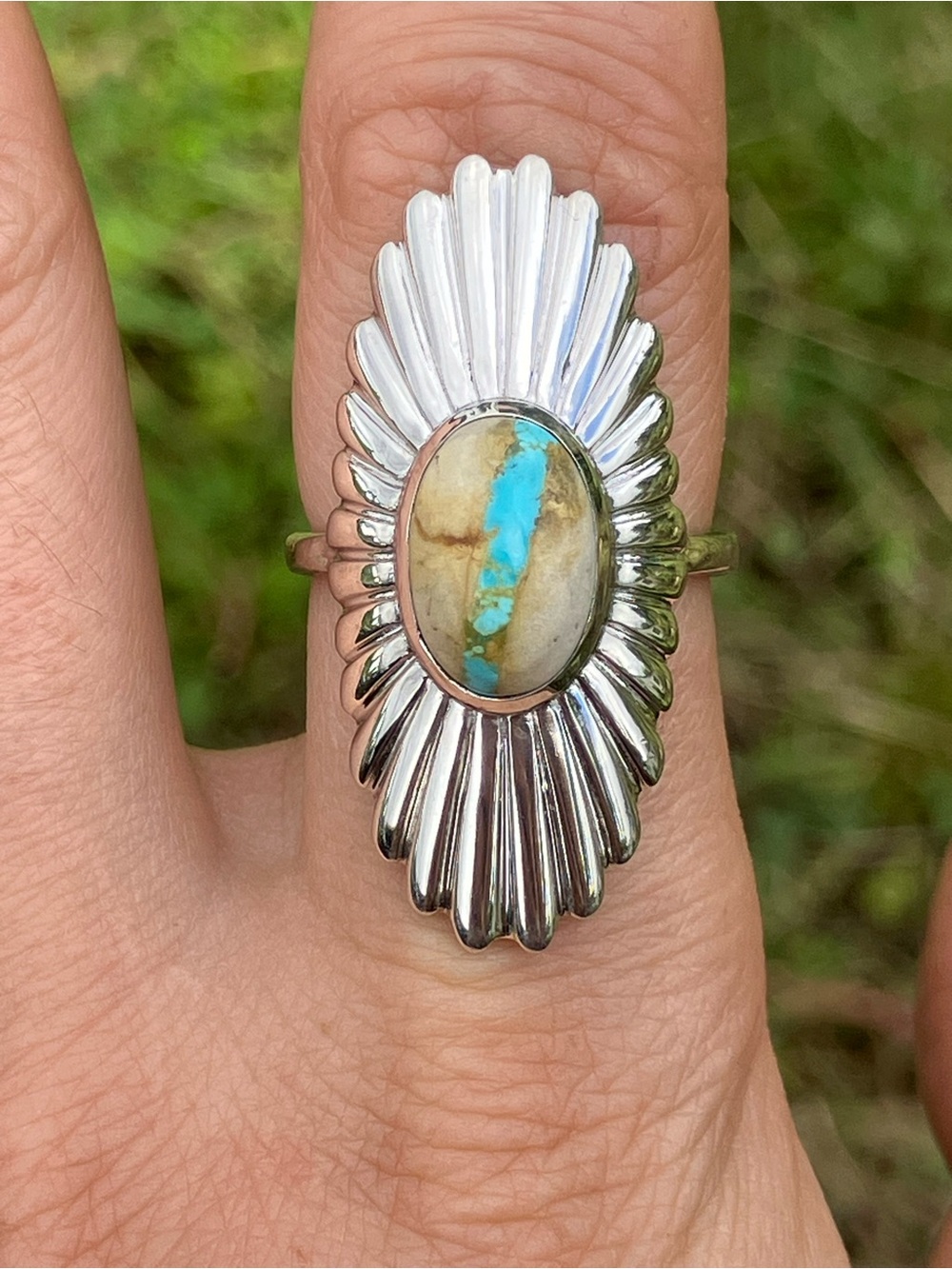 Natural Ribbon Turquoise Sterling Silver Ring Size 8